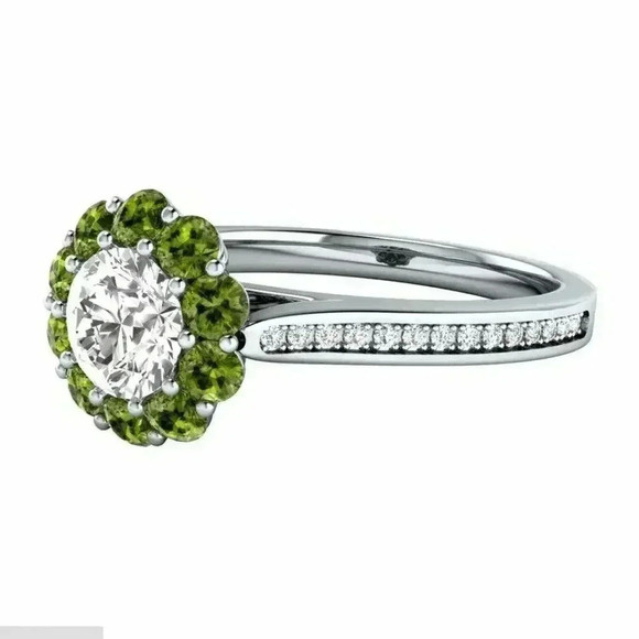 New Beautiful 14k Gold Over Sterling Silver 1ct Diamond Peridot Halo Ring - Picture 2 of 4
